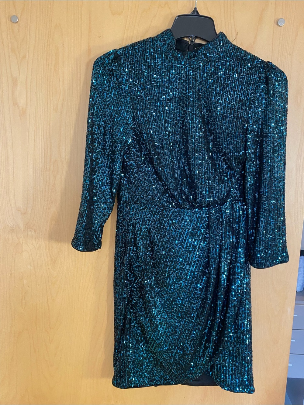 Lipsy Teal Sequin Mock-Neck Long Sleeve Dress